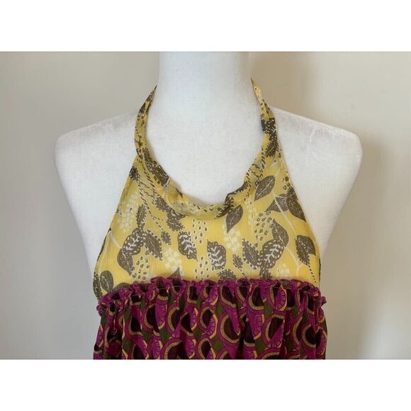 NWT ZARA Halter Top Chiffon Size Medium Backless Geometric Floral Print Boho - Picture 4 of 9